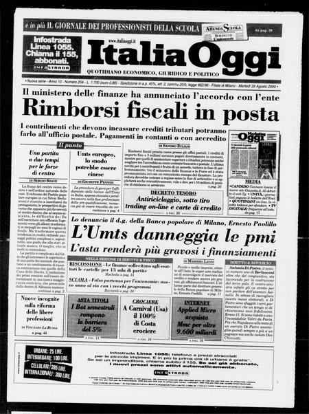 Italia oggi : quotidiano di economia finanza e politica